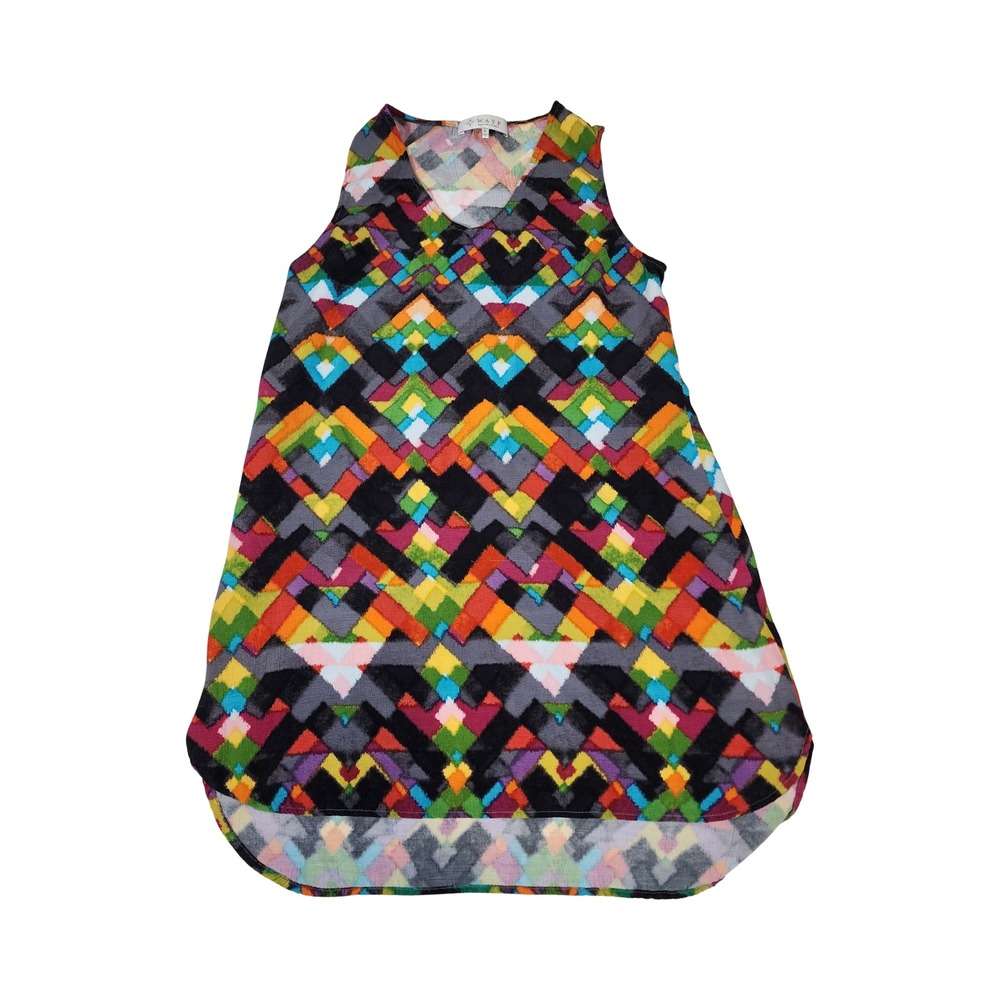 WAYF Womens Small Geometric Chevron V-Neck High Low Sleeveless Tunic Top Multi